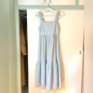 NWOT Madewell Cicely Blue and White Striped Tiered Patchwork Dress